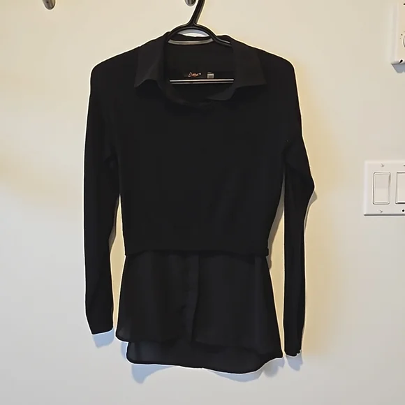 DEX Black collared sweater with attached sheer shirt bottom - Picture 1 of 4